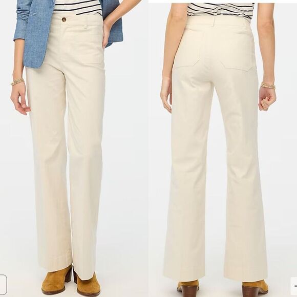 NWT J. Crew Factory Womens Ivory High-Rise Patch-Pocket Wide Leg Pants Size 32 - Picture 1 of 11